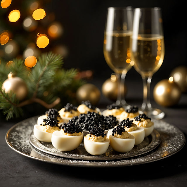 Caviar in a Festive setting served on a luxury platter