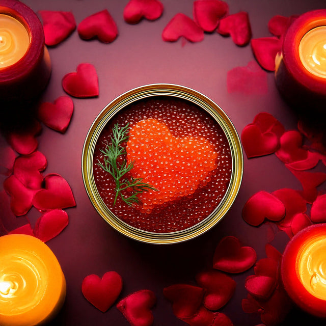 Caviar served on Valentines day formed like a heart