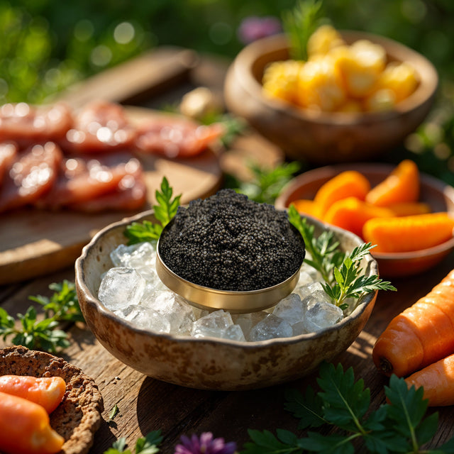 Imperial Baerii surrounded by supperfoods to display ist health benefits
