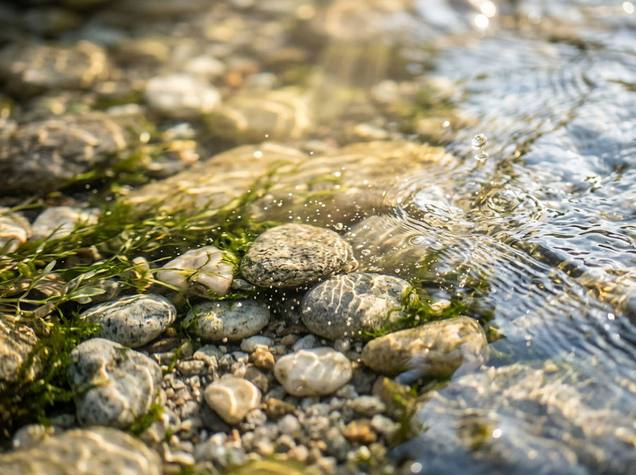 Close Up of alpine spring water river bed