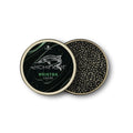 Open tin of Eichinger Osietra caviar with dark green lid